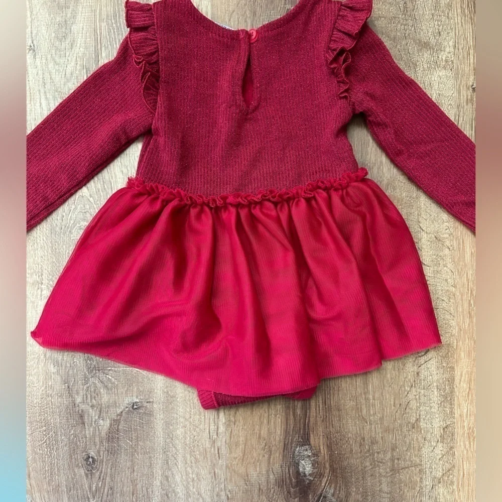 Gap Baby Red Sparkle Long Sleeve Party Dress Girls Size 3-6 months - Picture 8 of 10